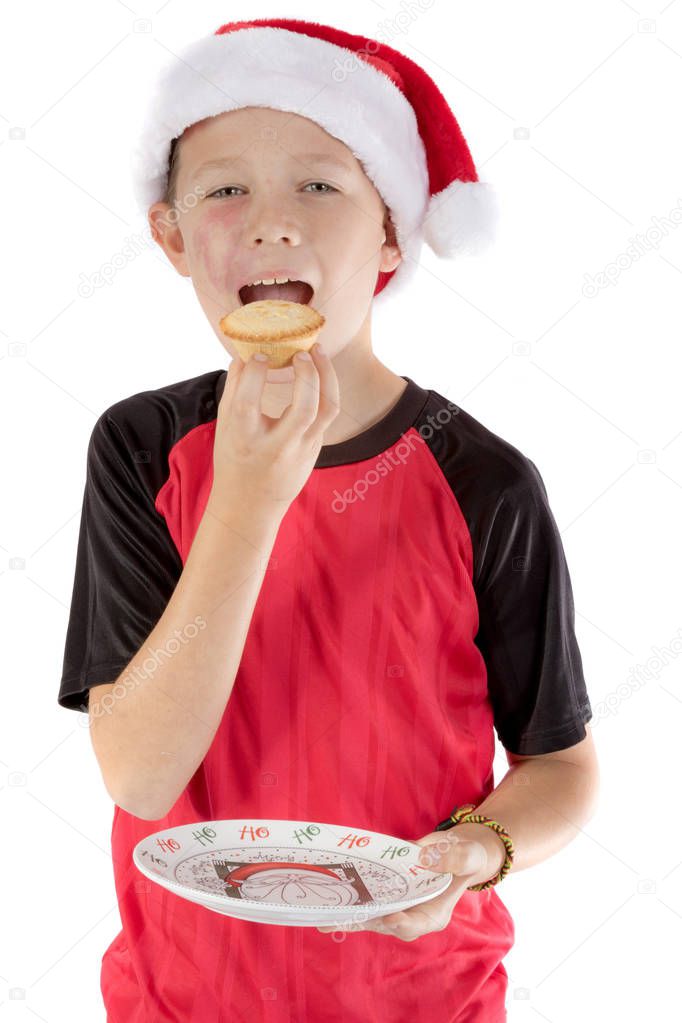 Pre-teen boy and a mince pie