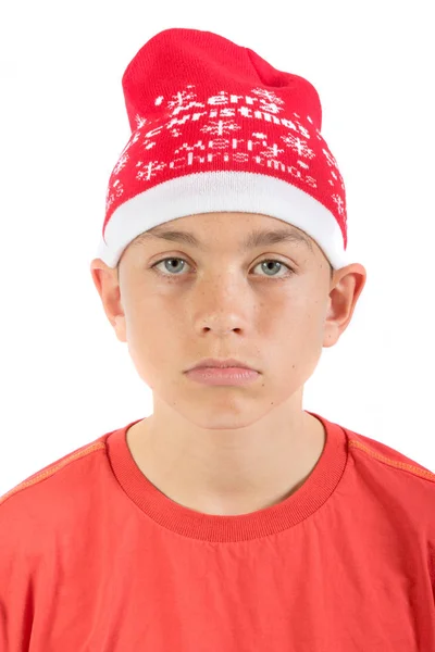 Triste adolescente usando un sombrero de Navidad — Foto de Stock