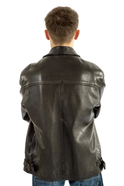 18 year old wearing a leather jacket and jeans Royalty Free Stock Photos