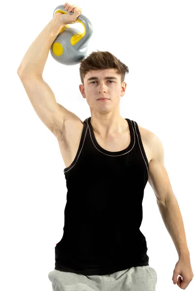 18 년 된 10 대 소년 무게와 운동 — 스톡 사진