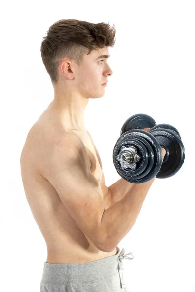 18-jarige tiener Gewichtheffen — Stockfoto