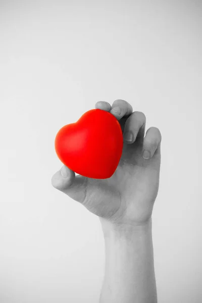 Segurando um coração vermelho por amor — Fotografia de Stock