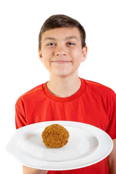 スコッチ卵と若い白人の 10 代の少年 — ストック写真