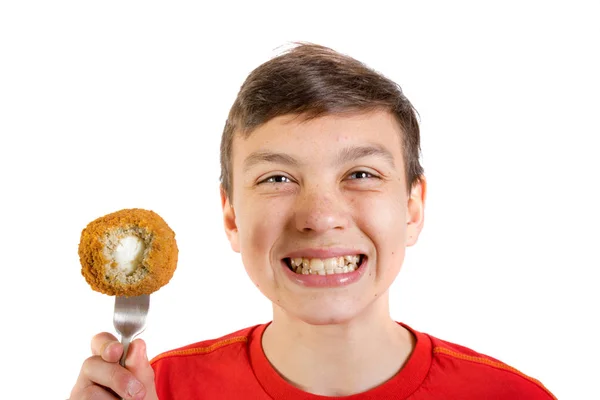 Kavkazské dospívající mladík s skotská vejce — Stock fotografie