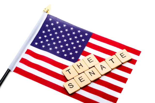 Flag United States Isolated White Background Sign Reading Senate — Stock Photo, Image