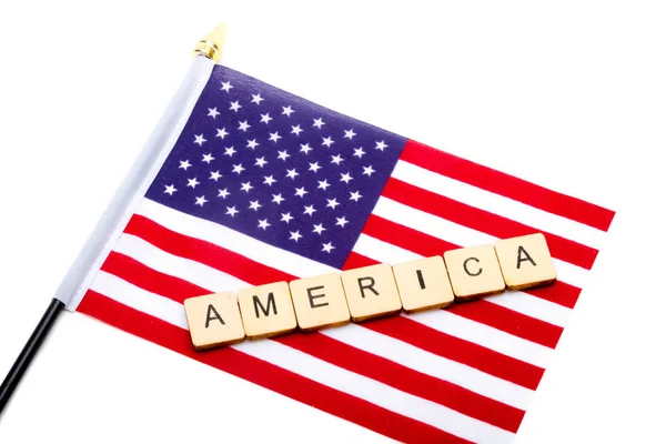 Flag United States Isolated White Background Sign Reading America — Stock Photo, Image