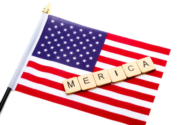 Flag United States Isolated White Background Sign Reading Merica — Stock Photo, Image