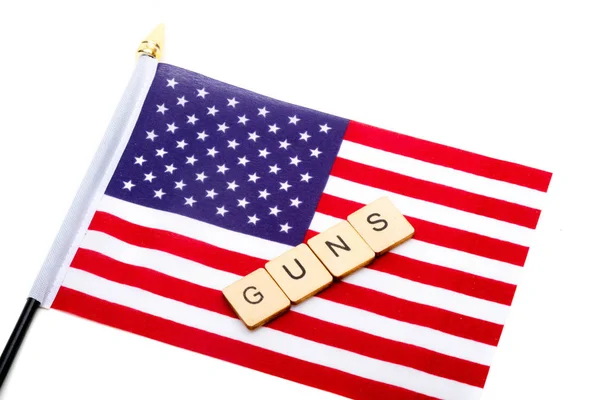 Vlajka Spojených Států Izolovaná Bílém Pozadí Nápisem Zbraně — Stock fotografie