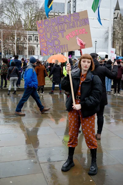 Londres Reino Unido Março 2020 Pessoas Participam Marcha Para Mulheres — Fotografia de Stock
