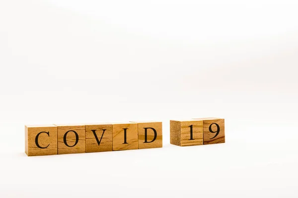 Coronavirus Concept Showing Wooden Blocks White Background Reading Covid — Stock Photo, Image