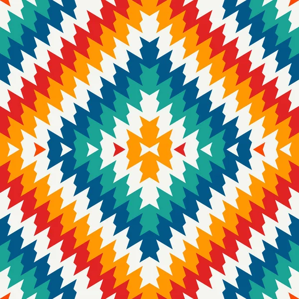 シェブロン ラインとエスニック風のシームレスなパターン。ネイティブ アメリカンの飾り。部族のモチーフ。カラフルなモザイク壁紙. — ストックベクタ