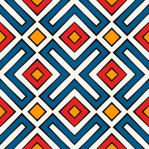 Patrón sin costuras de estilo africano en colores brillantes. Motivo étnico y tribal. Rhombos repetidos fondo abstracto . — Vector de stock