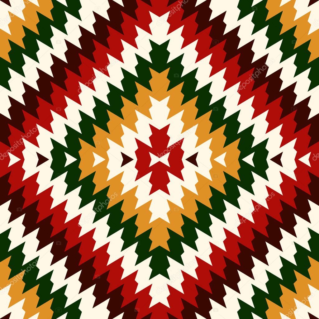 Ethnic style seamless pattern with chevron lines. Native americans ornament. Tribal motif. Colorful mosaic wallpaper.