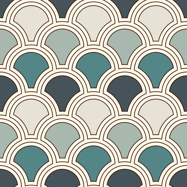 Papier peint écaille de poisson de couleur bleue. Ornement traditionnel asiatique avec pétoncles répétés. Modèle sans couture avec demi-cercles — Image vectorielle