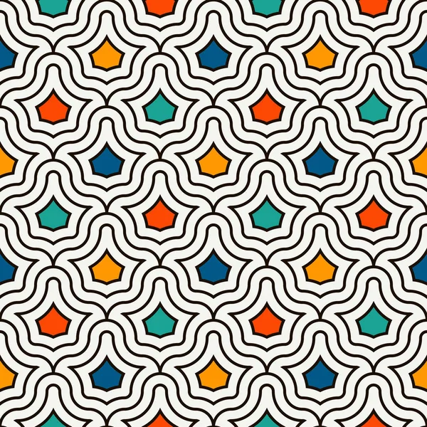 Ineinandergreifende Figuren und Hintergründe. wiederholte geometrische Formen. Ethnische Mosaikschmuck. orientalische Tapete — Stockvektor