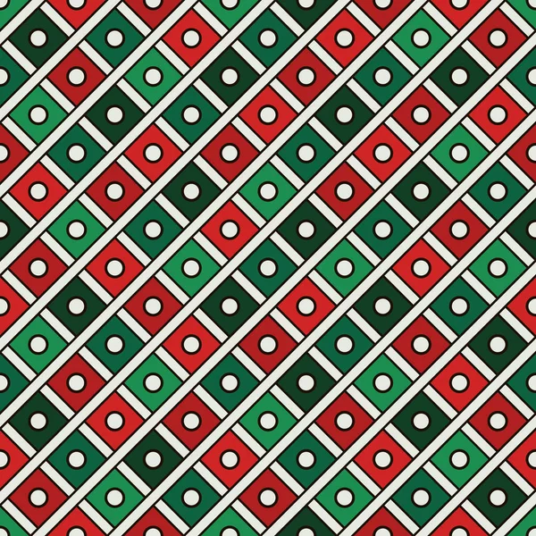Fondo de diamantes brillantes repetidos en colores tradicionales navideños. Motivo geométrico. Patrón sin costura con cuadrados — Vector de stock