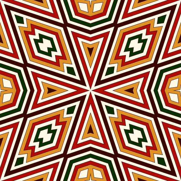 Patrón sin costuras en colores tradicionales navideños. Fondo abstracto ornamental brillante. Motivos étnicos y tribales . — Archivo Imágenes Vectoriales