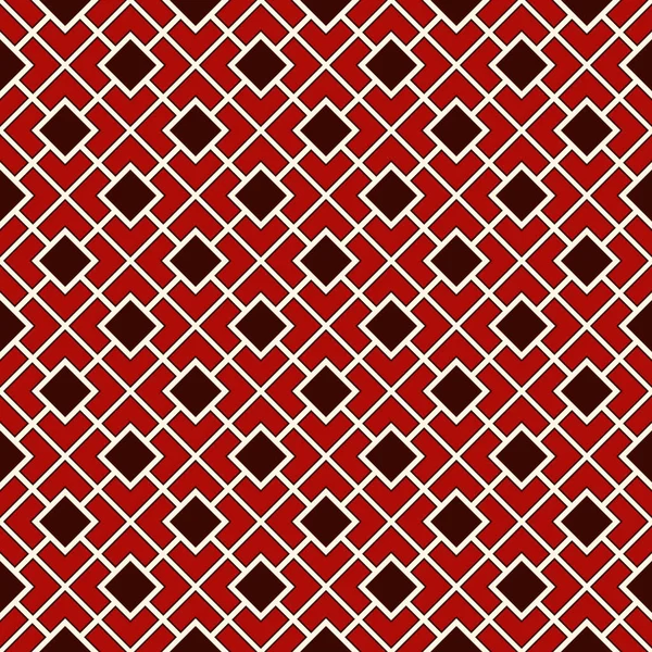 Modèle sans couture avec ornement géométrique symétrique. Couleur rouge diagonale fond de chaîne carrée. Mosaïque papier peint — Image vectorielle