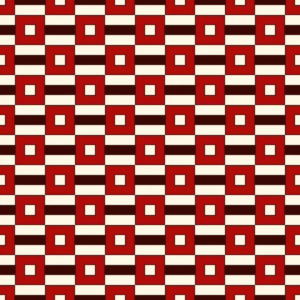 Red color square chain abstract background. Repeated blocks and horizontal stripes wallpaper. Seamless geometric pattern — ストックベクタ