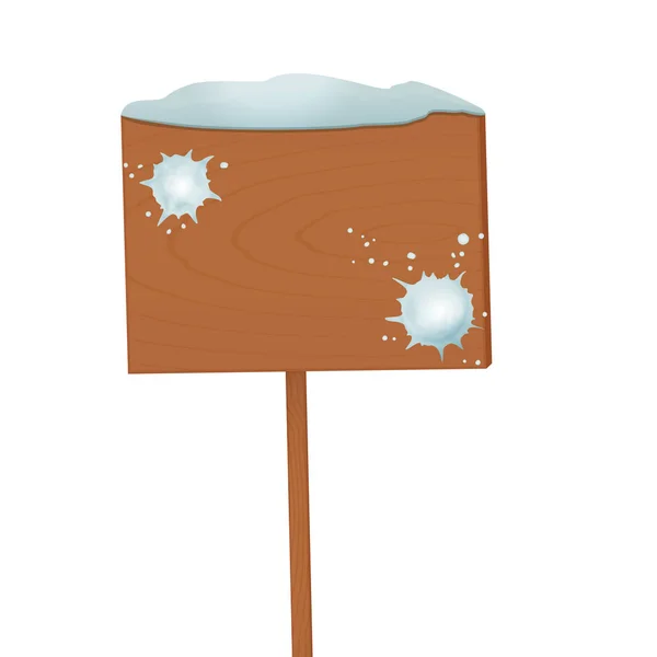 Panneau en bois vide avec bonnet de neige et boules de neige lancé sur un bois isolé sur fond blanc avec espace de copie — Image vectorielle
