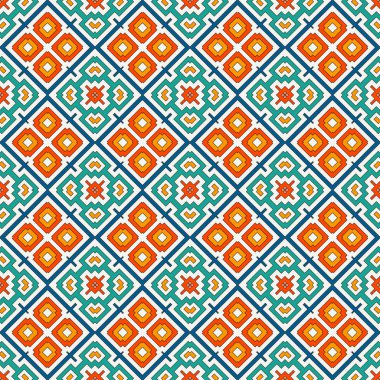 Tekrarlanan parlak elmas arka planı. Geometrik motif. Pürüzsüz desenli canlı kare süslemeli. Etnik dijital kağıt