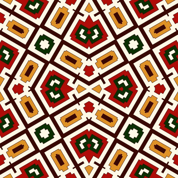 Brillante patrón sin costuras con adorno geométrico en los colores tradicionales de Navidad. Motivos étnicos y tribales . — Vector de stock