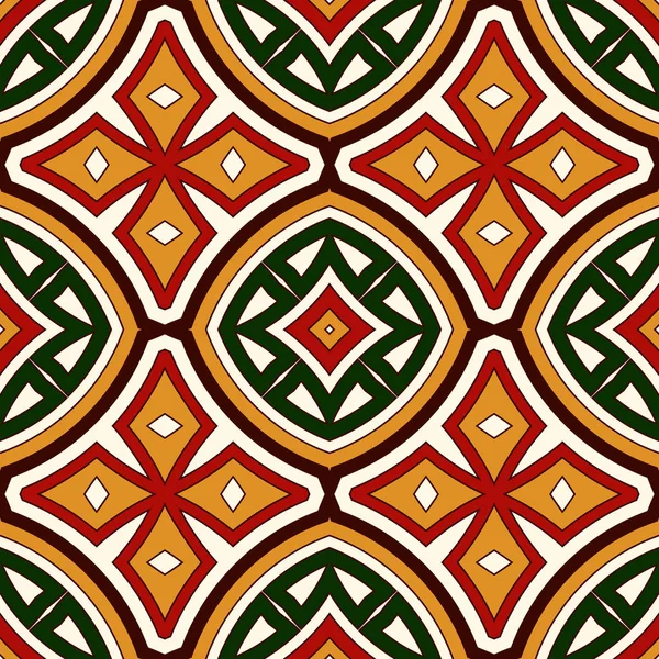 Heldere naadloze patroon met geometrische ornament in kerst traditionele kleuren. Etnische en tribale motieven. — Stockvector