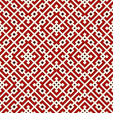 Beyaz arkaplanda tekrarlanan kare ve parantez. Modern süs motifi. Geometrik baskılı kusursuz desen