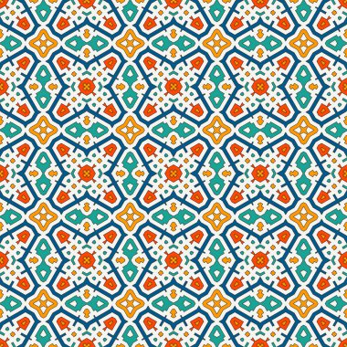 Renkli kaleydoskop soyut arka plan. Eklektik mozaik fayans. Geometrik süslemeli parlak, pürüzsüz yüzey deseni