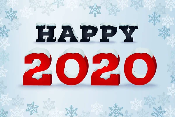 Tarjeta de felicitación feliz año 2020. Estilo invierno tipografía frase. Plantilla de diseño tipográfico. Blancanieves efecto de texto — Vector de stock