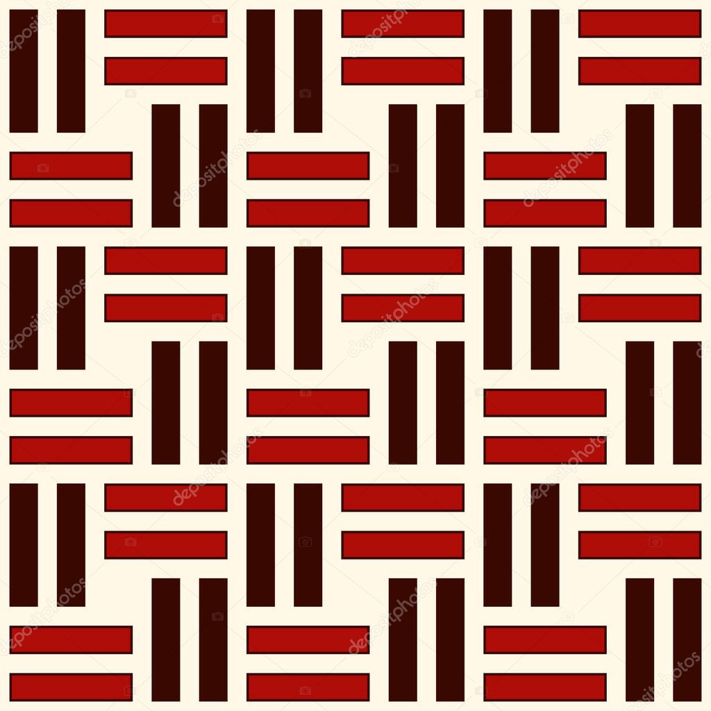 Wicker seamless pattern. Basket weave motif. Red colors geometric abstract background with overlapping stripes.