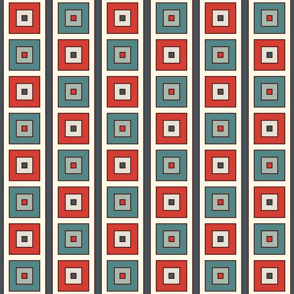 Seamless pattern with simple geometric ornament. Repeated square and vertical stripes abstract background. — Stock Vector
