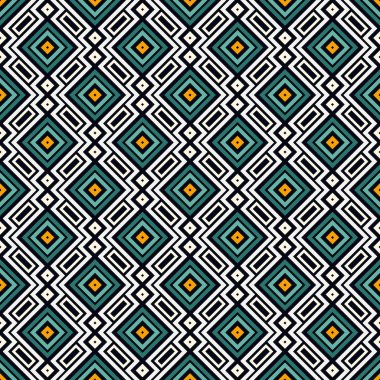 Etnik, kabilesel, pürüzsüz yüzey deseni. Tekrarlanan elmaslar ve eşkenar dörtgen motifler. Halkın geçmişi. Folklorik duvar kağıdı. Geometrik süs. Coğrafi dijital kağıt, tekstil baskısı. Vektör sanatı