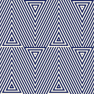 Geometrik süs ile desen. Çizgili lacivert soyut arka plan. Tekrarlanan üçgenler duvar kağıdı.