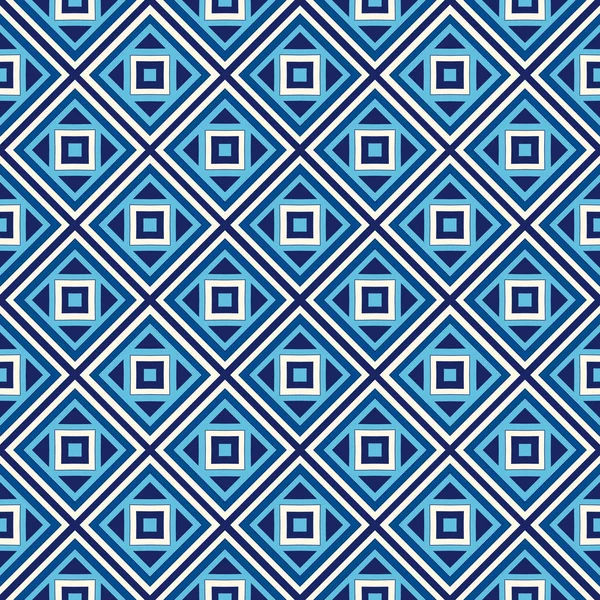 Nahtloses Muster mit symmetrischen geometrischen Ornamenten. blauer abstrakter Hintergrund. — Stockvektor