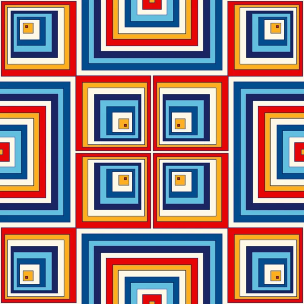 幾何学的な装飾が施されたシームレスなパターン。明るい抽象的な背景。繰り返し正方形の壁紙. — ストックベクタ