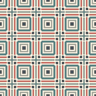 Basit geometrik süslemeli kusursuz desen. Tekrarlanan kare ve çizgi soyut arkaplan. Modern biçim dokusu.