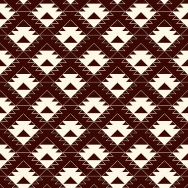 Etnik, kabilenin kusursuz kalıbı. Yerli Amerikalılar işlemeli tekstil yüzey baskısı. Boho şık bir süs. Tekrarlanan üçgen geometrik arkaplan. Mozaik duvar kağıdı. Vektör soyut