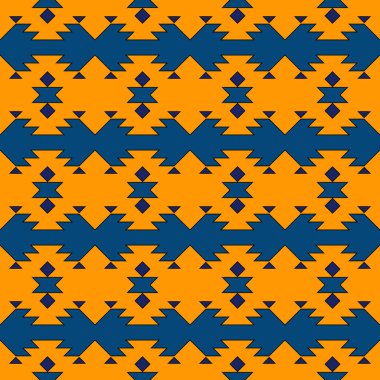 Etnik, kabilenin kusursuz kalıbı. Yerli Amerikalılar işlemeli tekstil yüzey baskısı. Boho şık bir süs. Tekrarlanan üçgen geometrik arkaplan. Mozaik duvar kağıdı. Vektör soyut