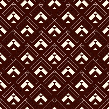 Oklar, pullar, pürüzsüz desen. Etnik, kabile baskısı. Squama, semboller. Tekrarlanan ok başı, üçgen şekilli arka plan. Amerikan yerlilerinin dekoratif duvar kağıtları. Vektör soyut dijital kağıt