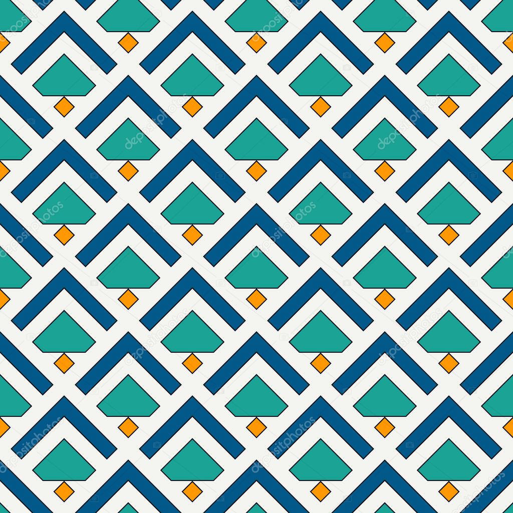 Arrows, scales seamless pattern. Ethnic, tribal print. Squama, chevrons ornament. Repeated arrowhead, triangular shapes background. Native americans ornamental wallpaper. Vector abstract digital paper