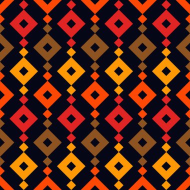 Etnik, kabilesel, pürüzsüz yüzey deseni. Tekrarlanan elmaslar ve eşkenar dörtgen motifler. Halkın geçmişi. Folklorik duvar kağıdı. Geometrik süs. Coğrafi dijital kağıt, tekstil baskısı. Vektör sanatı