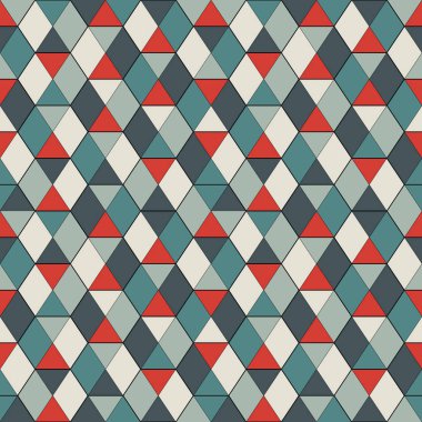 Kusursuz desenli, mozaik camlı. Birbirine kenetlenmiş üçgen tesisi. Tekrarlanan altıgenli çağdaş baskı. Modern soyut süs arka planı. Geometrik motif. Vektör dijital kağıt