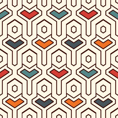 Etnik, pürüzsüz yüzey deseni. Birbirine kenetlenmiş geometrik şekiller. Kabile duvar kâğıdı. Amerikan yerlileri soyut arkaplan süslemeleri. Coğrafi dijital kağıt, tekstil baskısı. Vektör sanatı