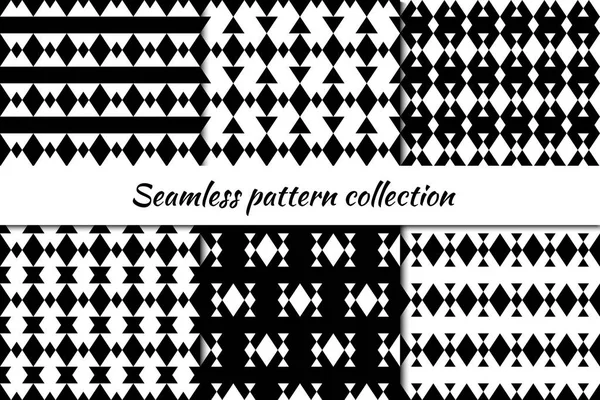 Seamless Patterns Collection Rhombuses Triangles Backgrounds Set Diamond Triangular Shapes — Stock Vector