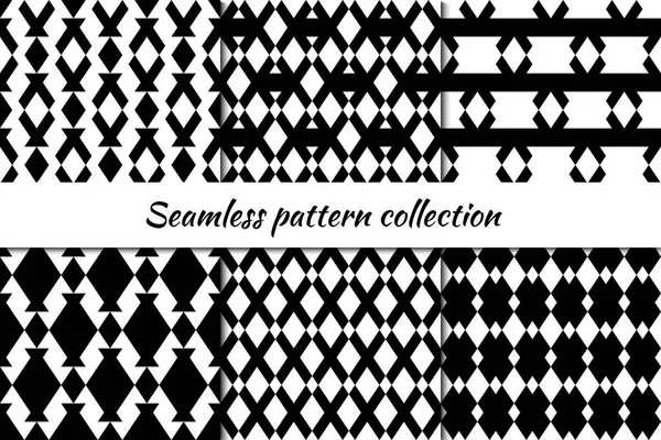 Seamless Patterns Collection Rhombuses Figures Triangles Backgrounds Set Diamond Triangular — Stock Vector