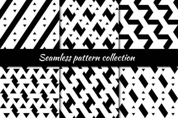 Seamless Patterns Collection Figures Triangles Lines Backgrounds Set Simple Shapes — Stock Vector