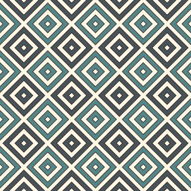 Tekrarlanan mavi elmas arka planı. Geometrik motif. Pastel renkli kare süslemeli kusursuz yüzey desenli tasarım. Grid dijital kağıt, tekstil baskısı, web tasarımı. Vektör sanatı.