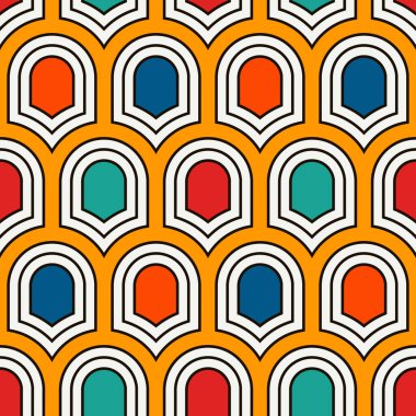 Tekrarlanan antik kalkanlarla kusursuz yüzey deseni. Geometrik şekiller soyut arkaplan. Ölçek motifli basit bir süs. Dijital kağıt, tekstil baskısı, sayfa doldurma. Vektör sanatı.