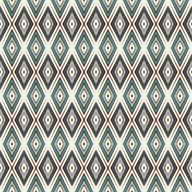 Tekrarlanan mavi elmas arka planı. Geometrik motif. Retro renkler eşkenar dörtgen süslemeli kusursuz yüzey dizaynı. Grid dijital kağıt, tekstil baskısı, web tasarımı. Vektör sanatı.